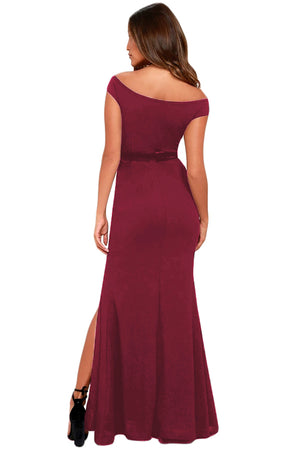 Red Ballroom Bound Off-The-Shoulder Maxi Dress