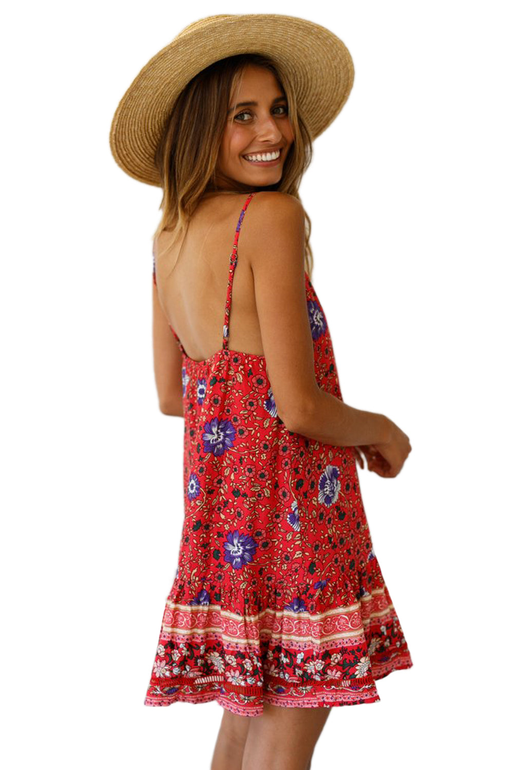 Red Floral Slip-on Dress