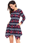 Cute Christmas Reindeer Print Navy Swingy Mini Dress