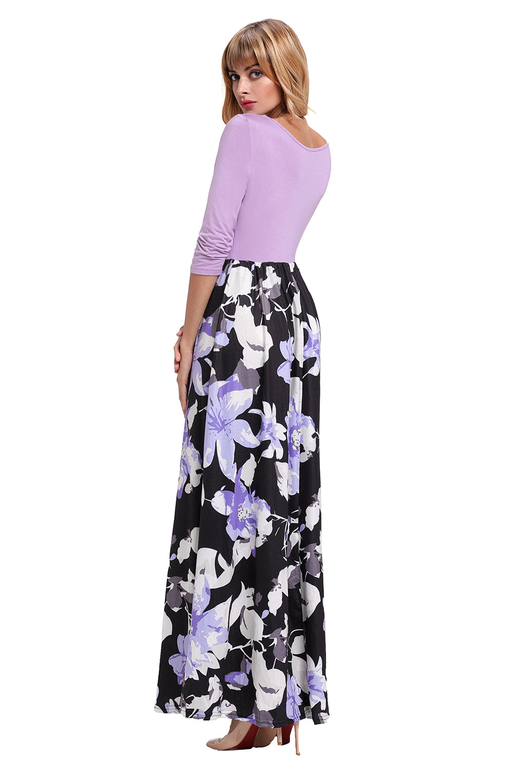 Purple Floral Boho Holiday Maxi Dress