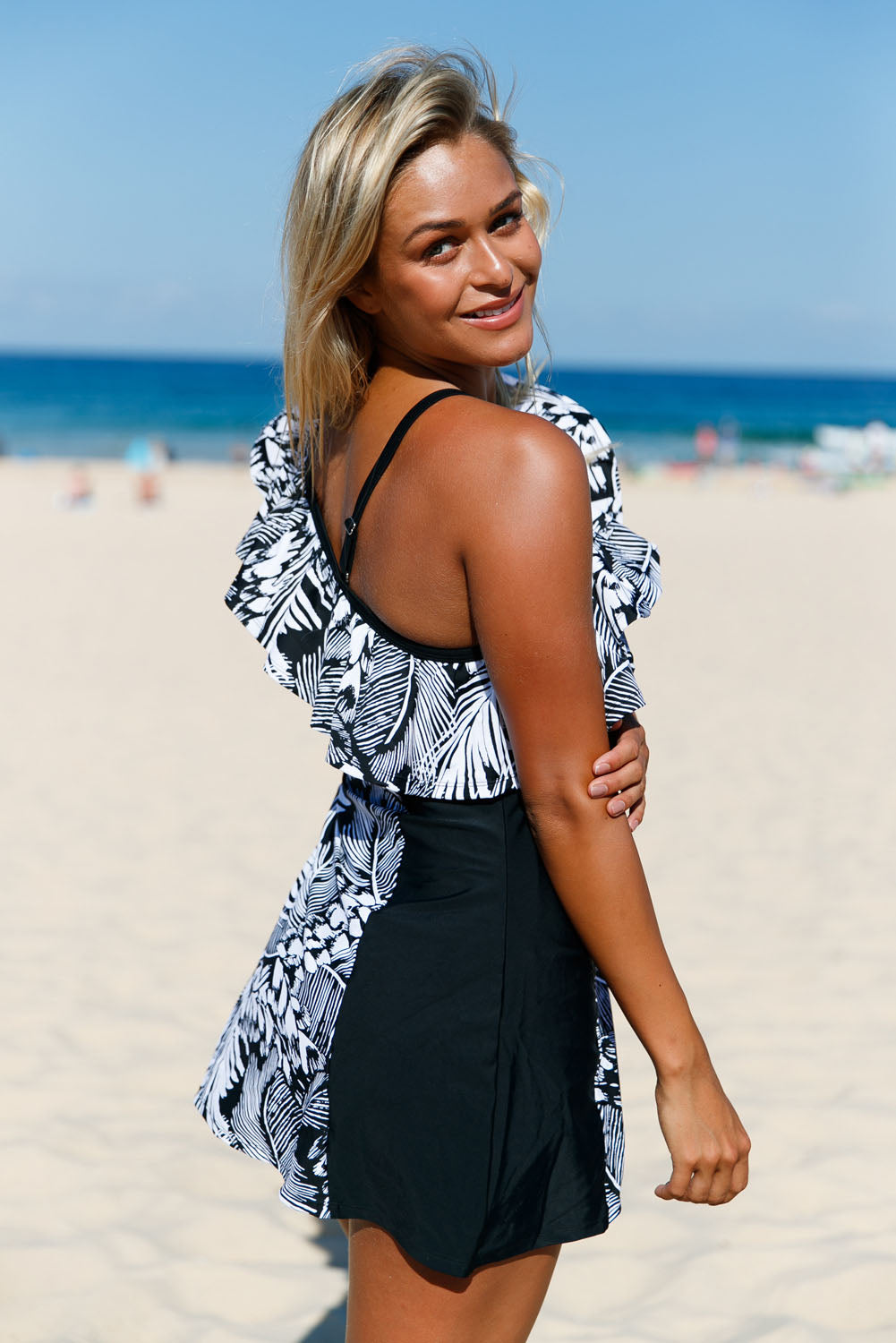 Monochrome Jungle 1pc Swim Dress with Shorts
