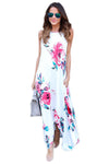 White Floral Pocketed Holiday Maxi Boho Dress