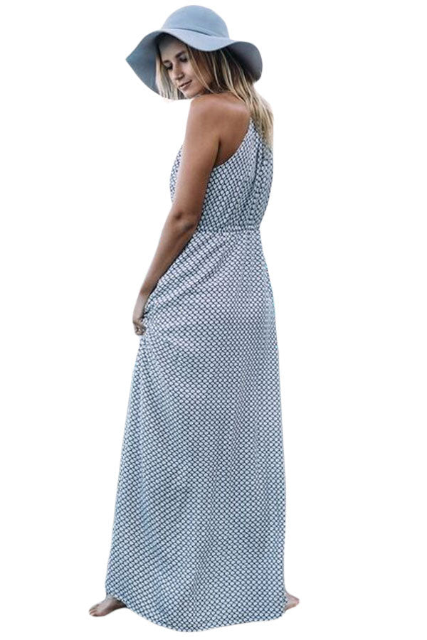 Black Twine Print Sexy V Neck Maxi Dress