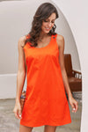 Orange Buttoned Pockets Sleeveless Dress