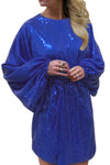 Royal Blue Oversized Caftan Mini Dress In Sequin