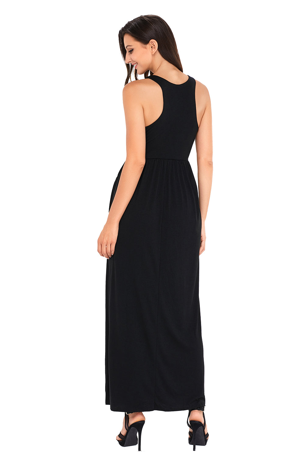 Black Racerback Maxi Dress with Pockets