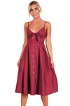 Wine Sexy Backless Tie Front Button Skirt Midi Dress