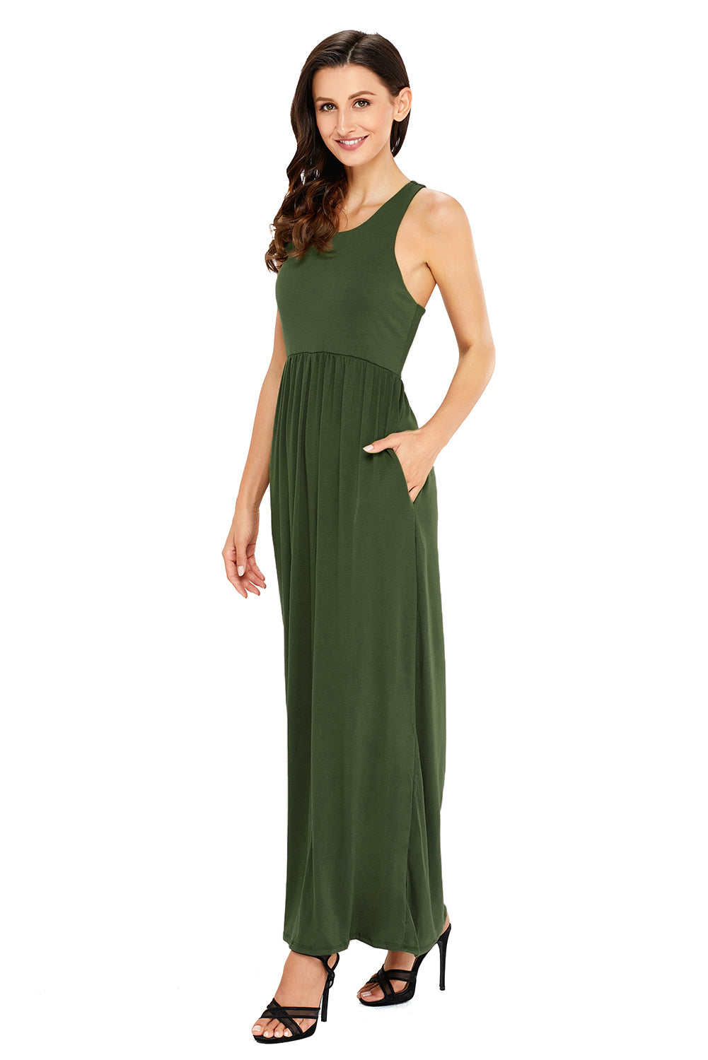 Green Racerback Maxi Dress with Pockets