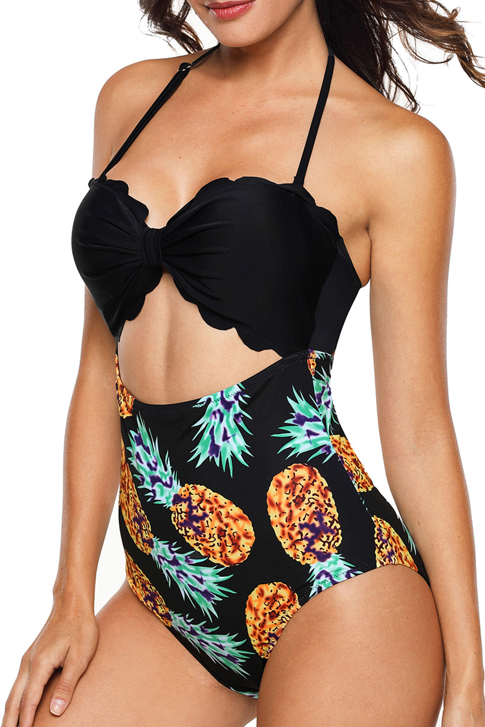 Multicolor Solid Color Bodice Floral Panty Swim Maillot