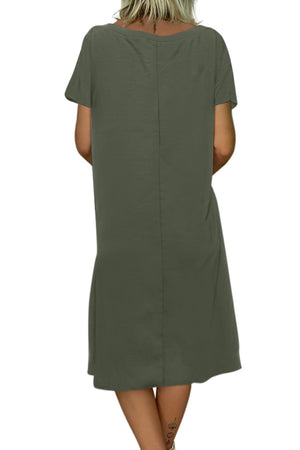 Green Summer Tribal Print V-Neck Shift Casual Dress