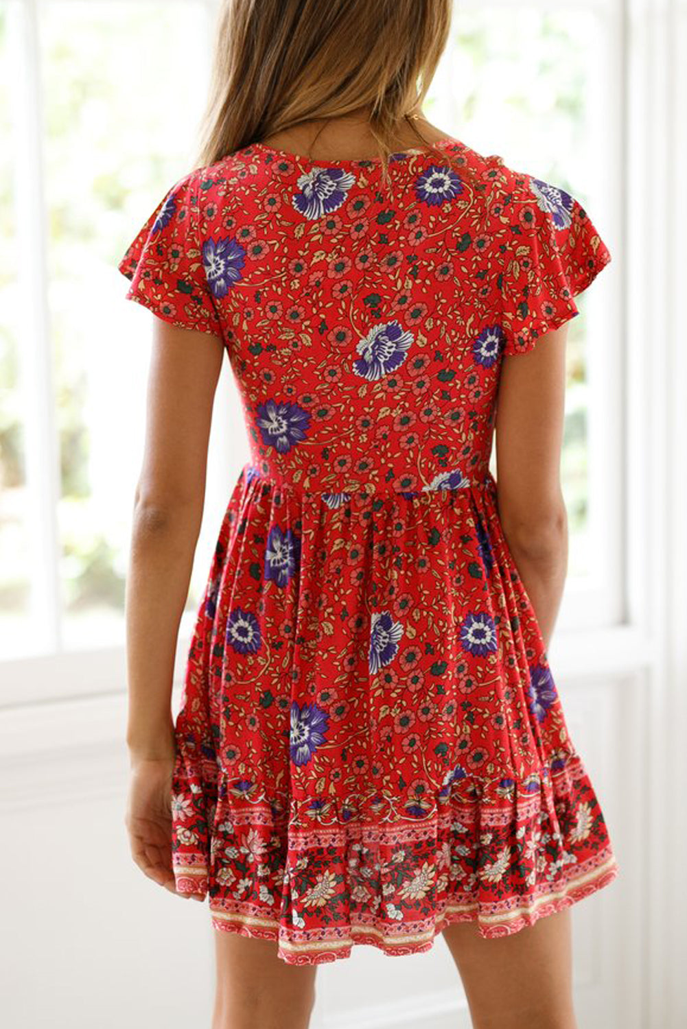 Orange Red Floral Print Valentina Dress