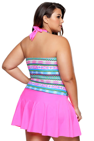Aztec Print Rosy Halterneck One Piece Swimdress