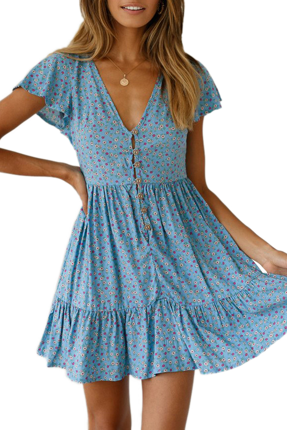 Sky Blue Floral Print Valentina Dress