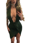 Olive Daring Plunge Ruched Halter Dress