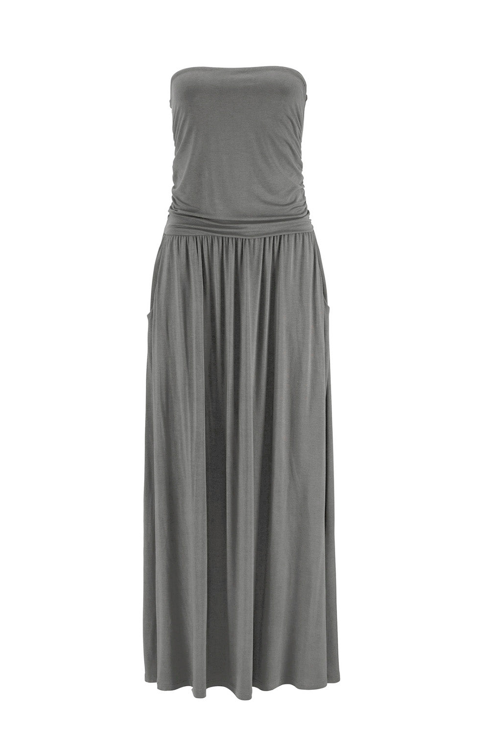 Gray Strapless Bodice Empire Waist Maxi Dress