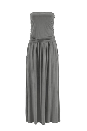 Gray Strapless Bodice Empire Waist Maxi Dress