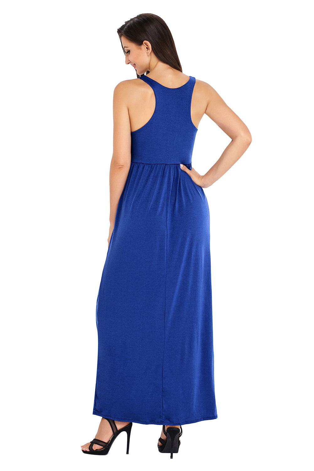 Blue Racerback Maxi Dress with Pockets
