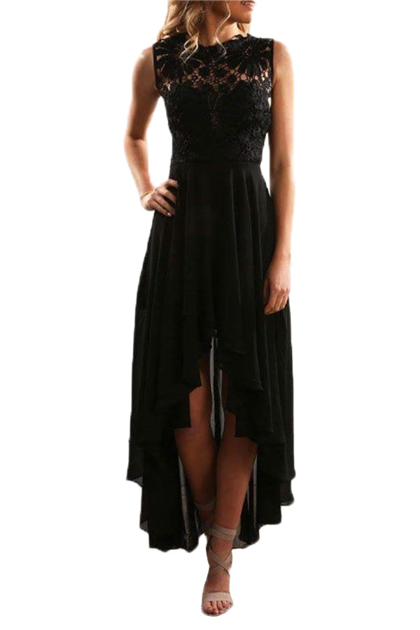 Black Floral Lace Bodice High-low Prom Dress