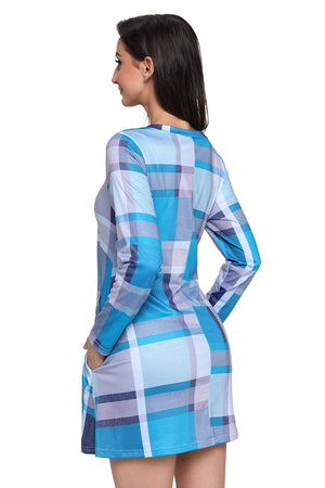 Blue Gray Plaid Mini Dress