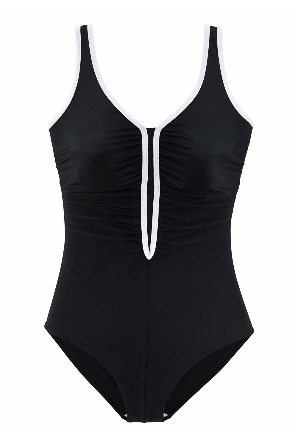 Black Sporty Swimsuit with Contrast Piping