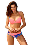Pink Solid Push up Patchwork Print Bikini