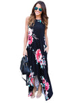 Black Floral Pocketed Holiday Maxi Boho Dress