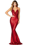 Red Daring Bare Back Sequined Mermaid Gown