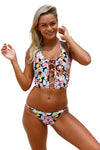 Floral Lace up Crop Top Bikini Swimsuit