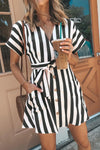 Black Fashion Stripe Short Sleeve Casual Dress