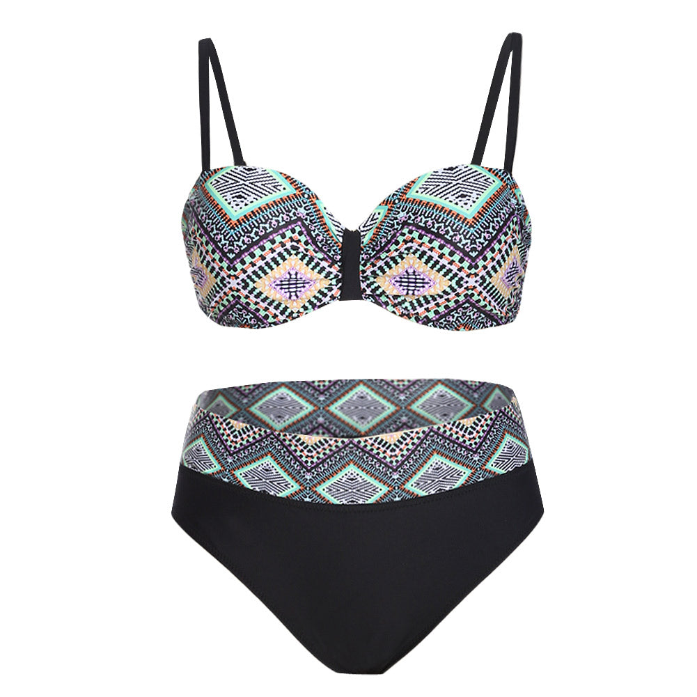 Black Retro Print Bikini Swimsuit