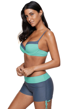 Mint Grey Bicolor Patchwork Underwired Bikini Swimsuit