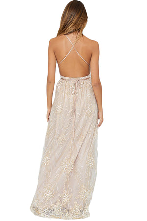 Apricot Daring Open Back Glittering Party Dress