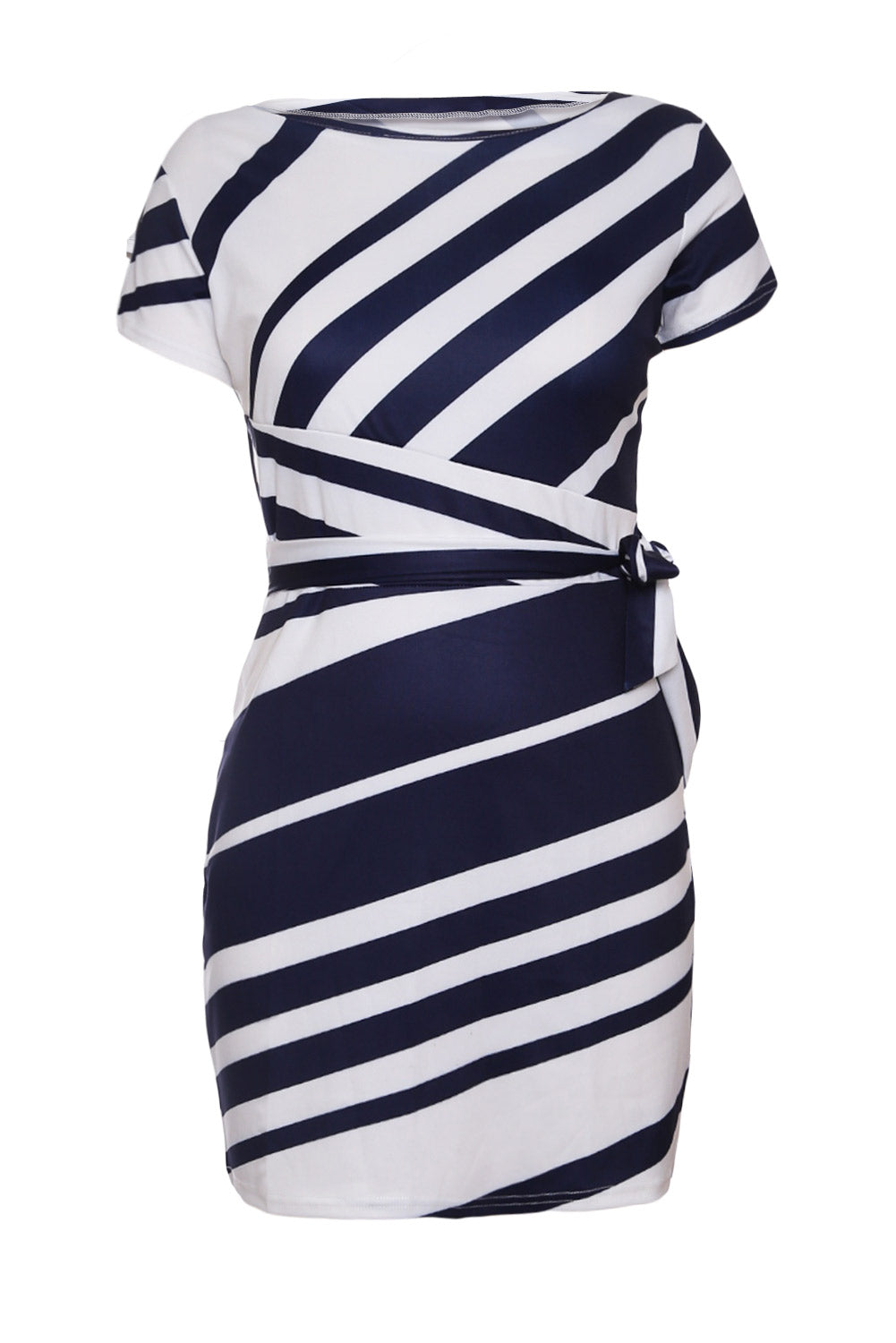 Navy White Stripe Knot Sheath Dress