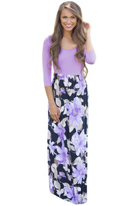 Purple Floral Boho Holiday Maxi Dress