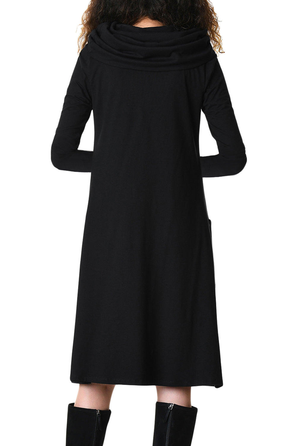 Black Cowl Neck Long Sleeve Jersey Dress