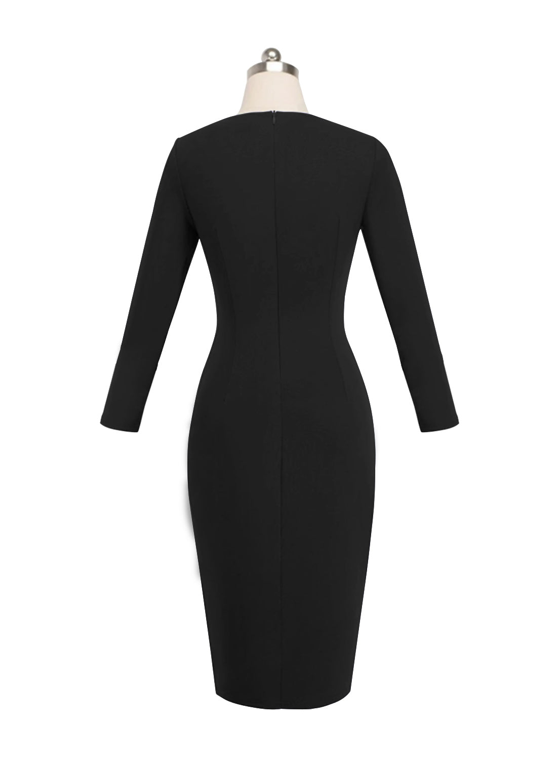 Black Elegant Vintage Split Belted Bodycon Office Dress