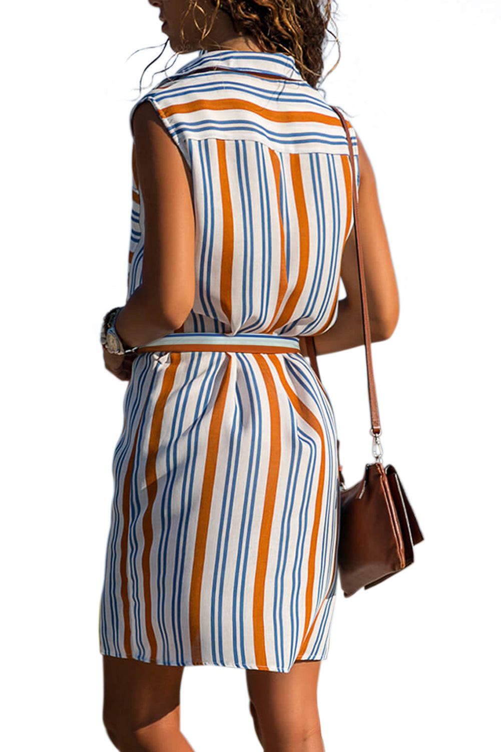 Orange Sleeveless Tank Shirt Dress