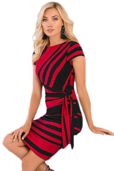 Red Black Stripe Knot Sheath Dress