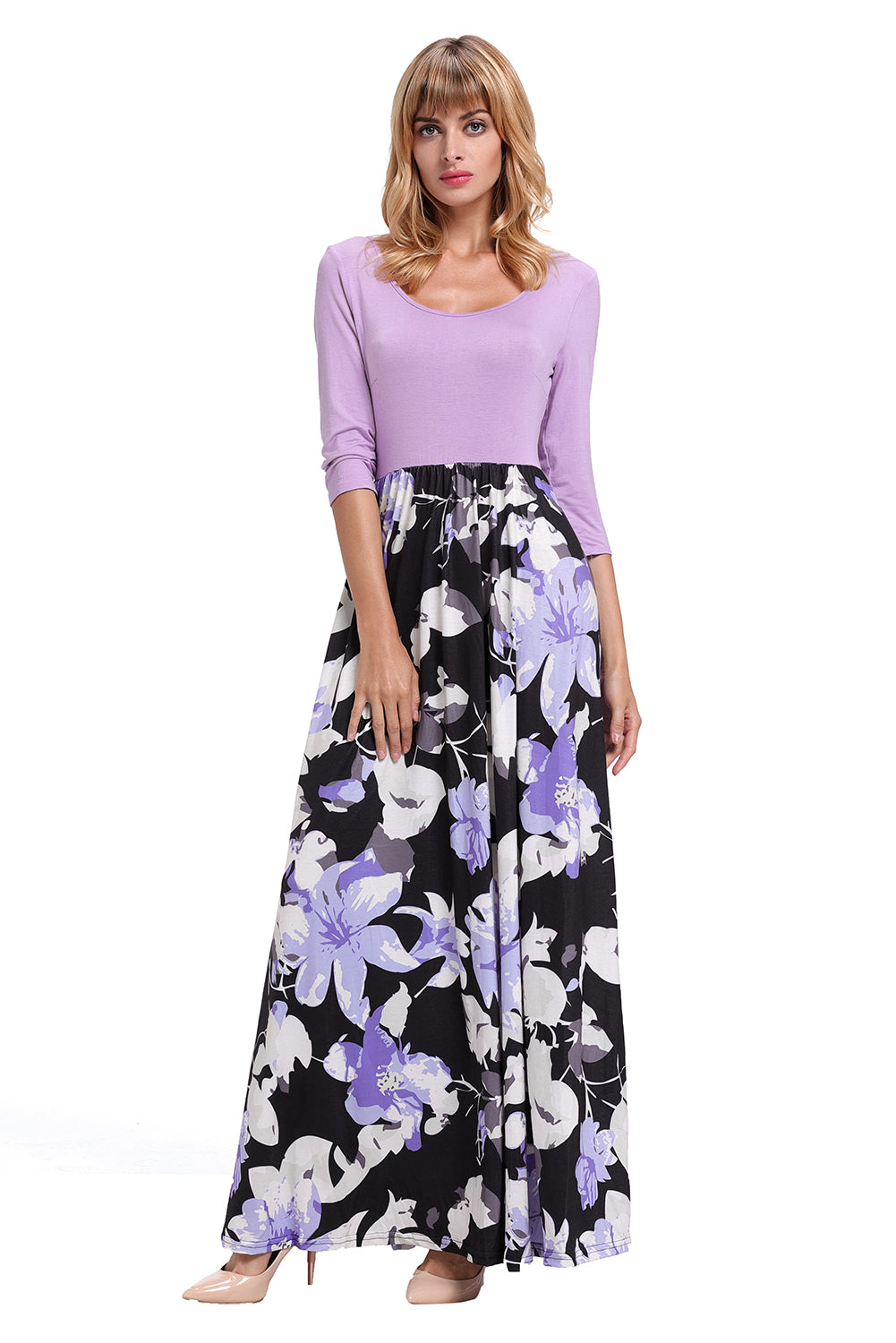 Purple Floral Boho Holiday Maxi Dress