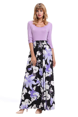 Purple Floral Boho Holiday Maxi Dress