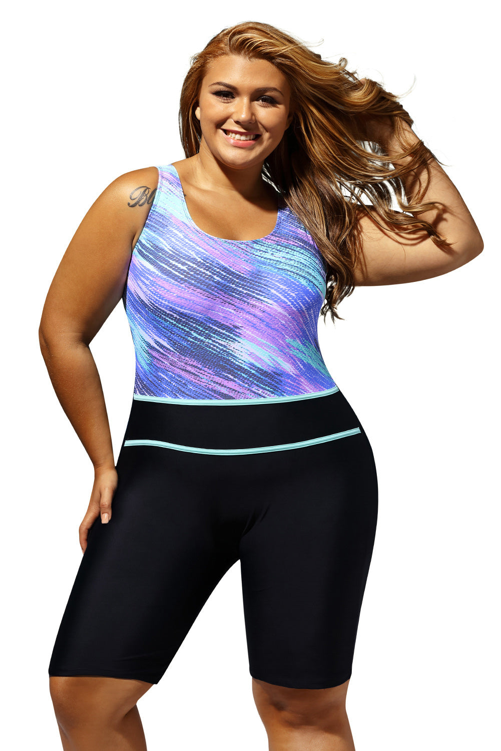 Bluish Print Pattern Black Conserved One Piece Swimsuit