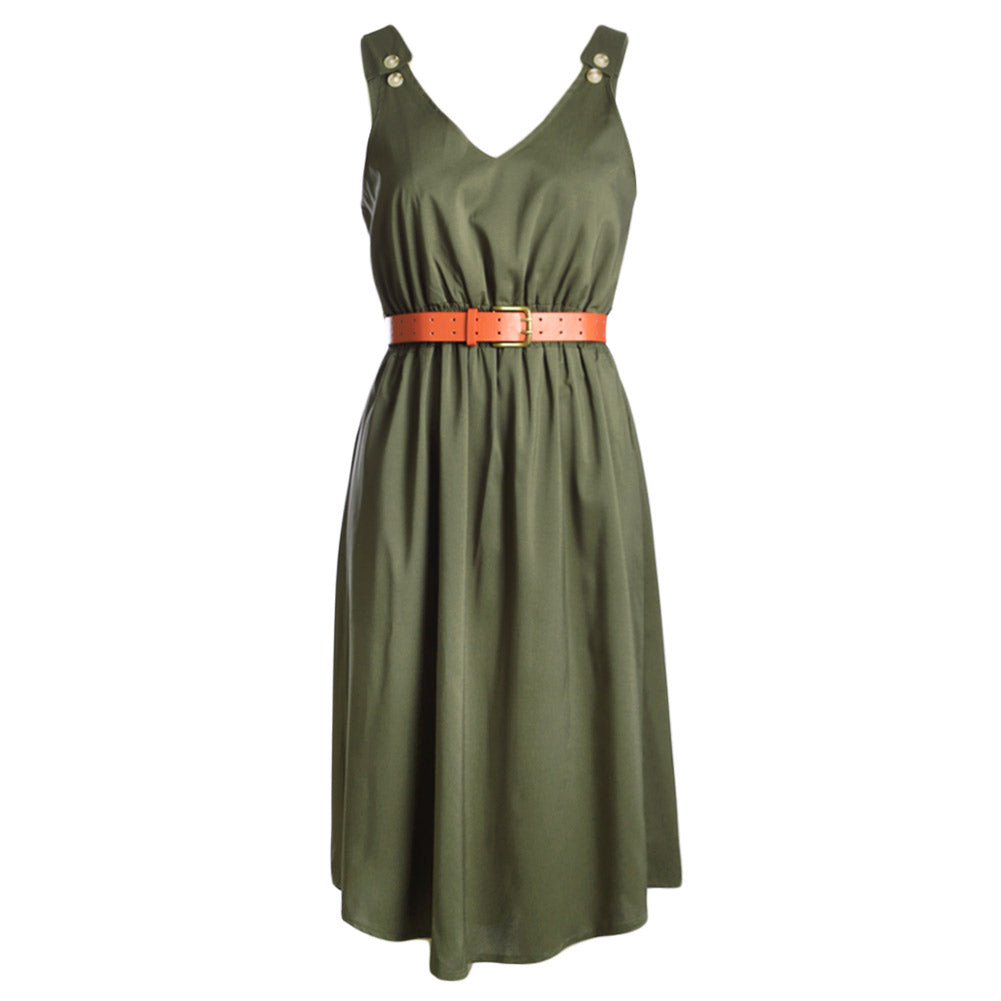 Green V Neck A-line Sundress