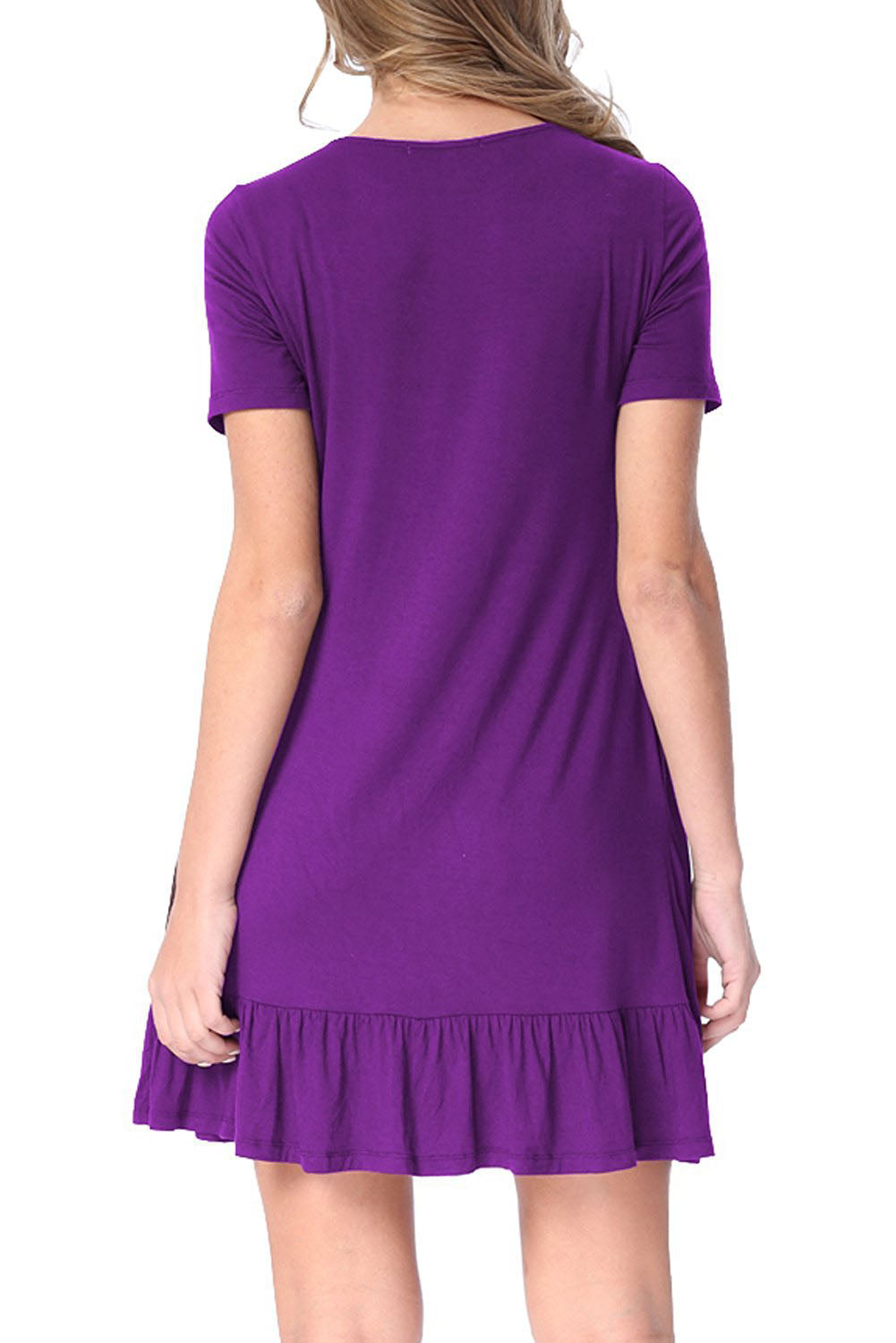 Purple Short Sleeve Draped Hemline Casual Shirt Dress