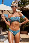 Tropical Printed Sleeve Smocked Two-Piece Swimsuit
