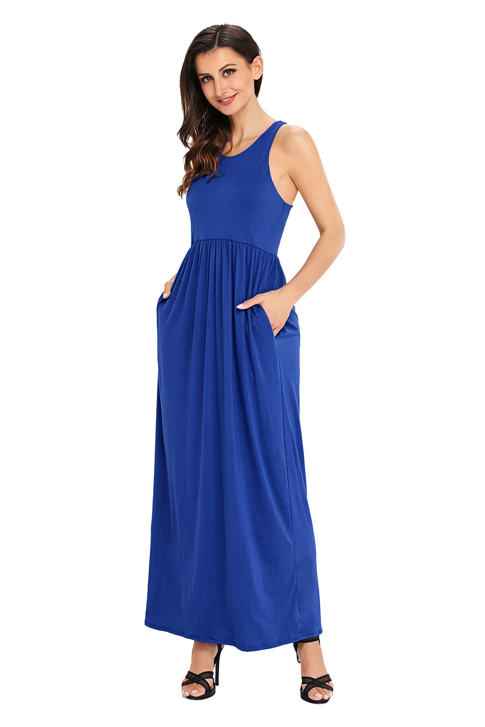Blue Racerback Maxi Dress with Pockets