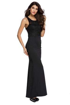 Lace Embellished Sleeveless Maxi Evening Dress