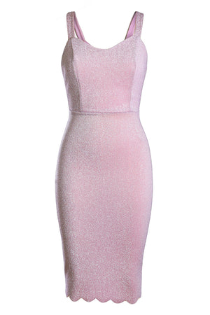 Pink  Sleeveless Glitter Midi Dress