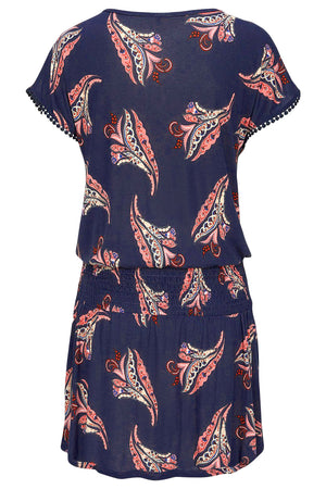 Blue Short Sleeve Paisley Print Dress