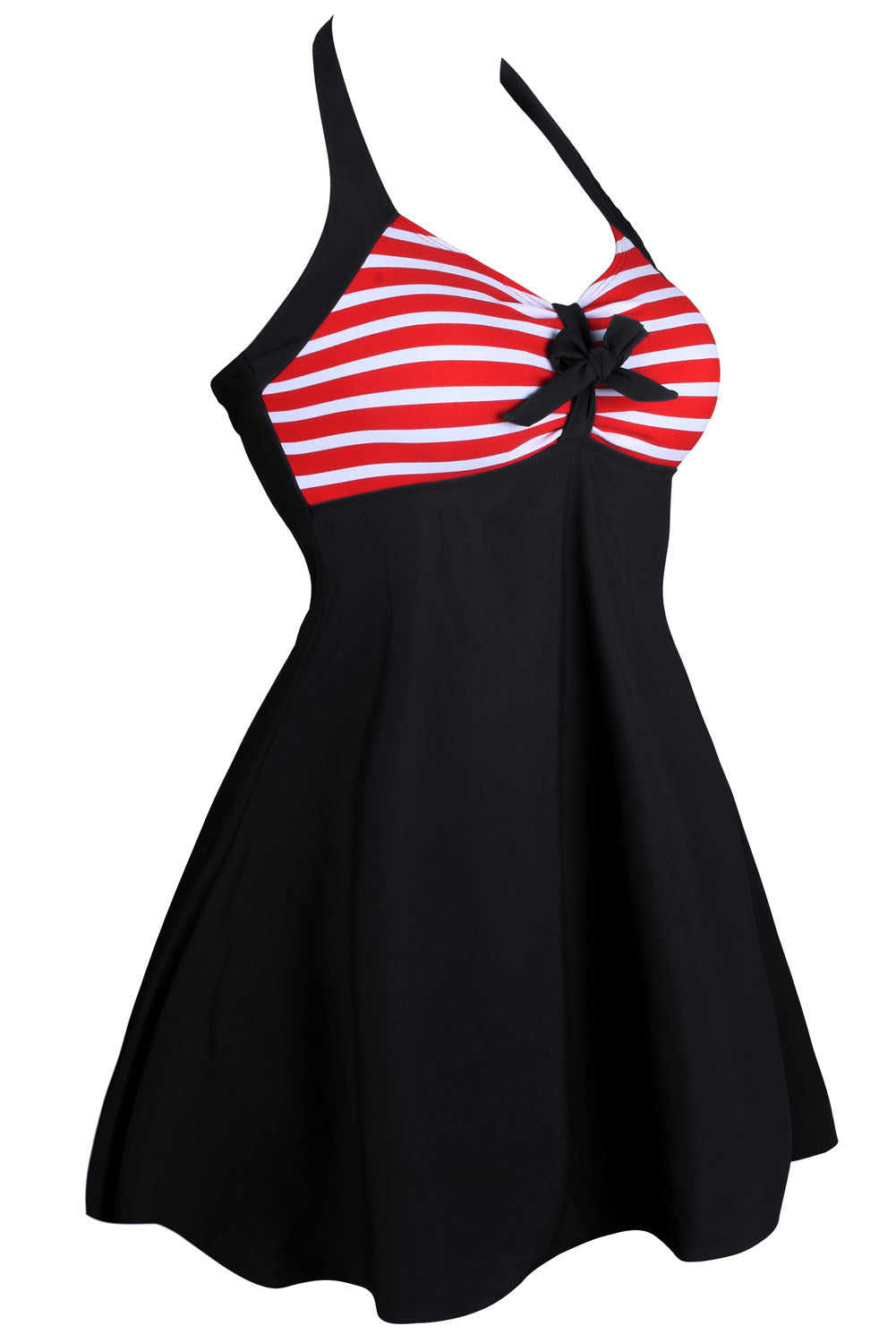 Red White Stripes Black One-piece Swimdress