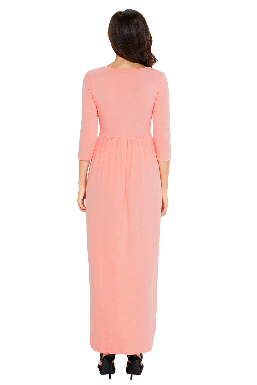 Pink Pocket Design 3/4 Sleeves Maxi Dress